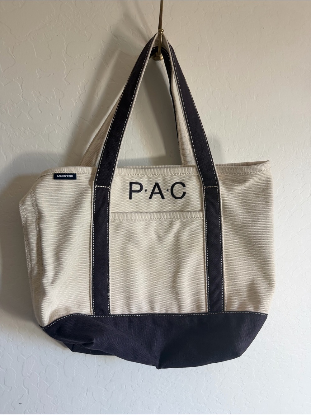 Lands’ End Medium Canvas Open Top Tote Bag Navy Blue Monogrammed "PAC"